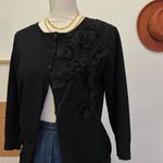 August Silk  Black Soft Embellished Floral Detail Button Front Cardigan Sweater Photo 7
