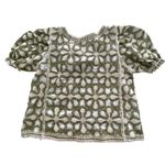 Solitaire Anthropologie  Floral Green and White Puff Sleeve Crochet Top L Photo 1