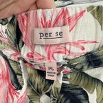 Per Se  Green Pink Floral Linen Blend Elastic Drawstring Waist Shorts Size PL Photo 7