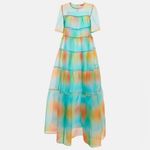 STAUD  Hyacinth‎ Tiered Rainbow Dress maxi crepe organza sheer Multi Aura XS Photo 3