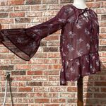 American Eagle  y2k burgundy floral top with ruffled bell sleeves / S/M / EUC Photo 2