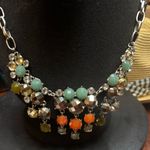 Stella & Dot  floral bib Elodie necklace orange green Brown Clear Stones Photo 1