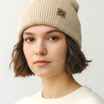 Unisex Winter Cozy Warm Cream Beanie Hat Unisex Knit Machine Washable Acrylic Photo 0