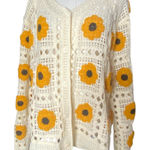 Everleigh Sunflower Crochet Knit Cardigan Sweater Ivory Yellow 1X NEW Orange Photo 0