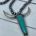 New Blue and Silver Longhorn Pendant on 18” Beaded Navajo Style Chain Photo 6
