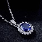 18K White Gold Plated Diamond Blue Gemstone Sapphire Pendant Necklace for Women Photo 2