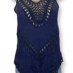 Say What? Active USA Size S/M Crochet Dark Blue Tunic with Fringes. Preowned Photo 0
