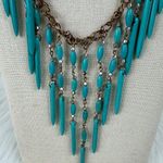 Women's Beaded Bib Chandelier Adjustable Necklace & Earrings Teal Blue Photo 1