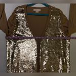 Michael Kors Michael by  Gold Sequin Front/Tan Long Sleeve VNeck Cardigan NWT Photo 9