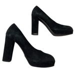 Bettye Muller Bettye by  Black Suede Round Chunky Heels Toe Pump Shoes Photo 8