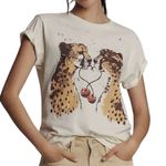 LETLUV for Anthropologie Cheetah Graphic Tee, Size XXS, New without Tag SOO White Photo 0
