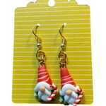 Christmas Gnome Holding Candy Cane Dangle Pierced Earrings Green And Red New Photo 0