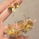 Gold Orchid‎ Drop Earrings Long Statement Floral Jewelry Lightweight Elegant new Photo 0