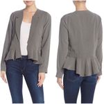 BCBGeneration  Open Jacket Front Peplum LARGE Gray Long Sleeves Ruffled Hem NWOT Photo 1