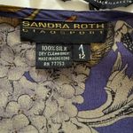 Vintage 90s Sandra Roth 100% Silk Double Breasted Blouse Floral Filagree 12 Purple Photo 6