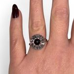 Vintage Sarah Coventry Silver Black Round Flower Medallion Adjustable Band Ring Photo 0