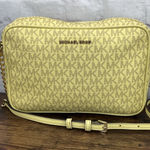 Michael Kors Jet Set Daisy Yellow W Gray MK Logo Zip Chain Strap Crossbody Bag Photo 0