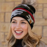 Panache  Vegan Fur Puff Knit Winter Hat in Green Camo Photo 0