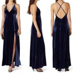 Neon Blonde Navy Blue Velvet Velour Maxi Criss Cross Open Back Dress Small Photo 1