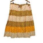 Boho Tiered Midi Skirt L Yellow Patchwork Cottagecore Prairie Hippie Festival Size L Photo 3