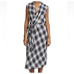 Vince  Wrap Midi Dress Blue Plaid Shadow Lightweight Sleeveless‎ Lagenlook Sz M Photo 1