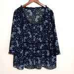 Venezia Jeans 22/24 Button Front Cutwork Blue Floral Top Plus Photo 1