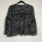 Lucky Brand  Black & White Boho Blouse Womens Small Babydoll Flared Sleeve Top Photo 2