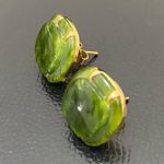 Vintage Unsigned Faux Jade Square Green Resin? Stud Post Earrings 3g Photo 5