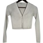 ZARA Cropped V Neck Long Sleeve Fitted Ribbed Knit Button Down Sweater XS Beige Photo 0