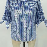 Scotch & Soda  Off-the-Shoulder Tie‎ Sleeve Top Blue Stripe Size Small Photo 4
