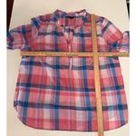 Talbots  Plus Tunic Top 2X Half Button Ruffle Neck Cotton Lightweight Pink Plaid Photo 6
