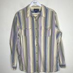 Angelique Vintage Striped Button Up Pastel Cotton Size XL Purple Photo 1