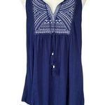 Just Be women's 1X tie front sleeveless blue stretchy tank top embroidered Photo 0