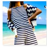 new House of Harlow 1960 𣓠Crochet Striped Bermuda Shorts 𣓠Almond White 𣓠Small Photo 1