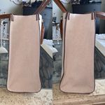 Tory Burch Blake Jumbo Tote Bag Canvas Leather Trim Neutral Cream Brown Cuoio Photo 5