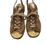 Fly London  Yuta Perforated Leather Lace-up Wedge Sandal Tan Metallic Sz EU 38 Photo 3