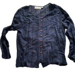 Vintage Passports Pier 1 long sleeve semi sheer navy embroidered button up top L Blue Size L Photo 0