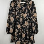 Sanctuary  Sz S Flora Babydoll Dress Short V-Neck Long Sleeve Black Floral Tiered Photo 2
