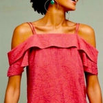 Anthropologie  Maeve Mandalay Open-Shoulder Blouse Pink Geometric Print Sz‎ Small Photo 0