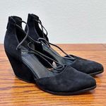 Eileen Fisher Women's 6.5 Black Suede Rope Ghillie Lace Block Heel Wedding Guest Photo 0