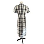 Petite Sophisticate Vintage Black & White Plaid Dress Short Sleeve Midi Cotton Blend Back Tie Sz 14 Photo 2