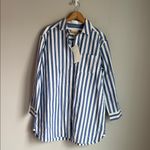 Sézane NEW  Maxine Oversized Shirt Dress, Ecru Blue Stripes 4 Photo 1