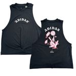 Adidas Black Sleeveless Crewneck Tee with Pink Flowers Knotted Front Photo 1