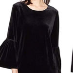 Calvin Klein Black Velvet Bell Sleeve Round Neckline Holiday Party Top Blouse XS Photo 0