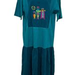 Johnny Was Embroidered T-Shirt Maxi Dress Turquoise Tribal M Boho Folk Indie Photo 0