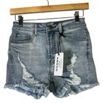 NWT Dogma Jean Shorts Womens S Light Wash Denim Distressed Fringe Daisy Dukes Blue Photo 0