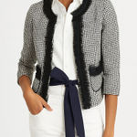White House | Black Market WHBM Women's Black White Textured Tweed Fringe‎ Blazer Jacket Size 10 Photo 0