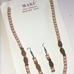MAKU Brown and Cream Pottery Beaded Boho Necklace and Earring Set Photo 2