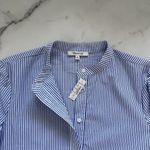 Madewell Button Front Gathered Mini Dress Striped Blue White Poplin Cotton Small Photo 6