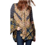 Free People  Magic Mystery Tunic Dress Womens S Boho Mixed Print Bell Sleeve Photo 1
